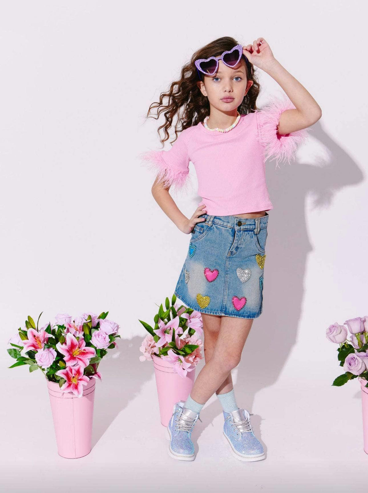 Sparkle Heart Denim Skirt