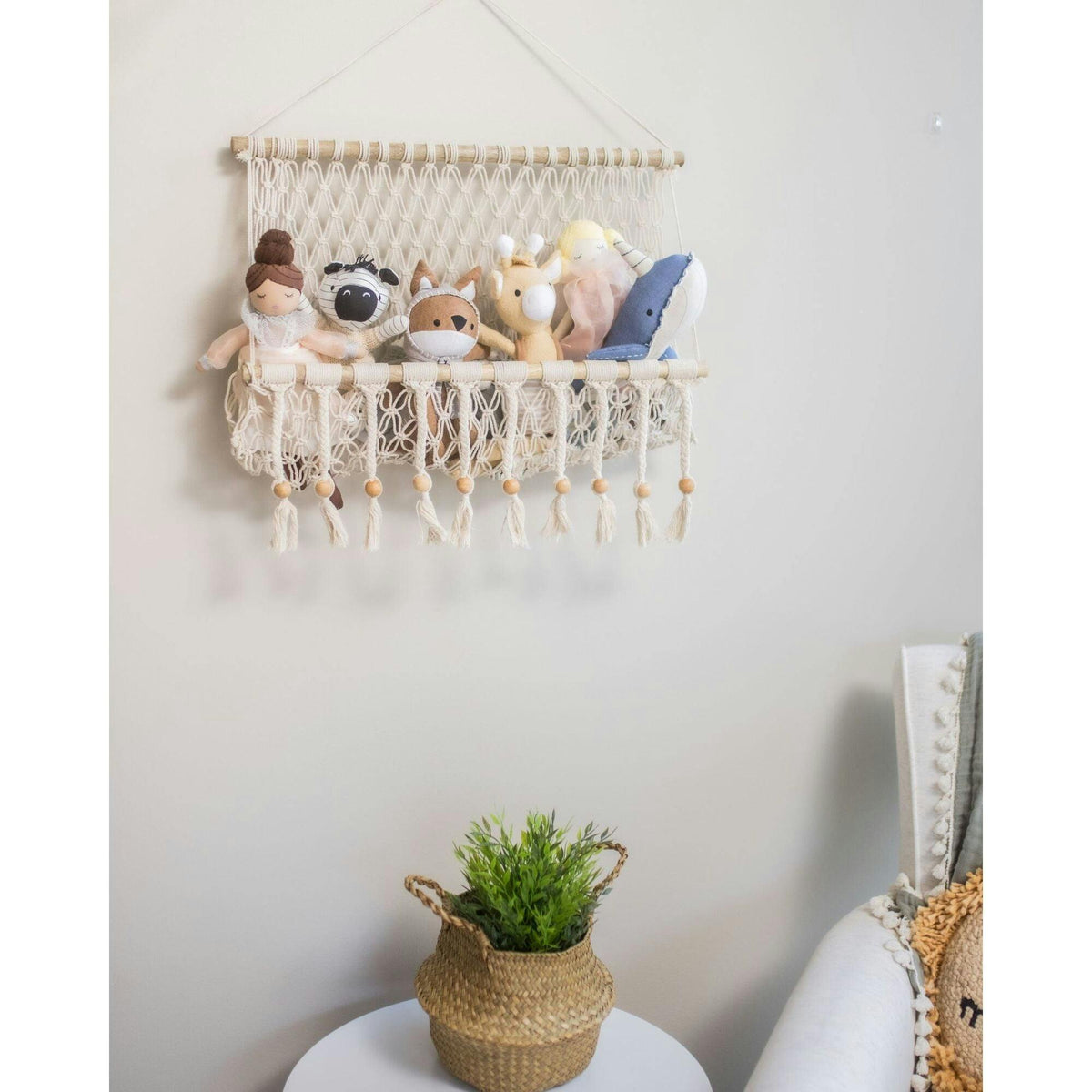 Willow Hanging Macrame Basket Storage
