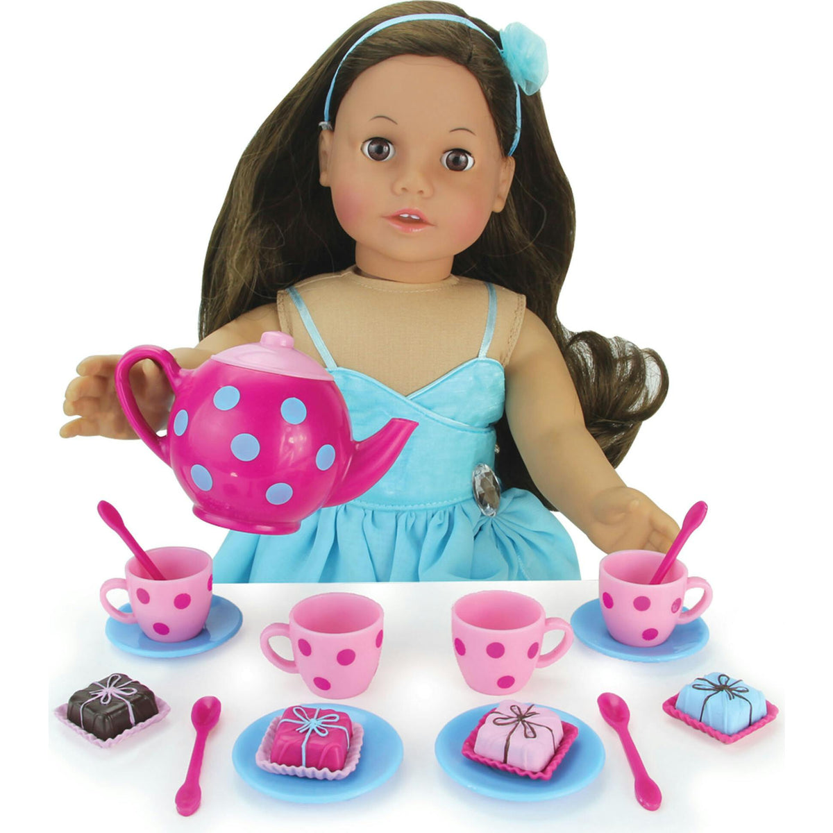 Sophia's 17-Piece Tea Set with Petit Four Cakes for 18" Dolls, Multi