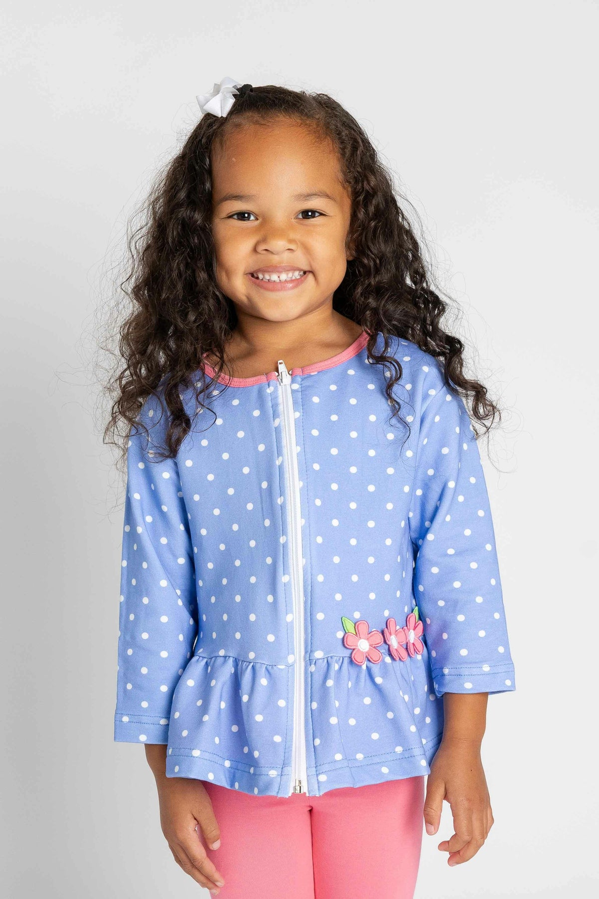 Dot Print Jacket Set with Flowers