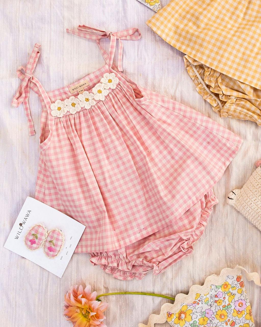Crochet Clip set in Pink Gingham