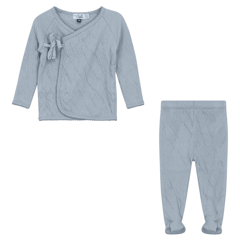 Crinkled Jersey Wrap Scalloped Top and Pants Two Piece Set