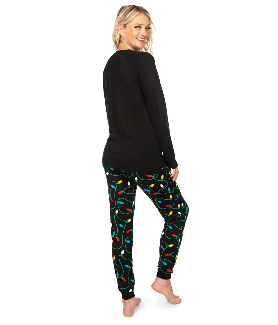 Womens Christmas Lights Pajama Set with Get Lit Top and Colorful Lights Pants