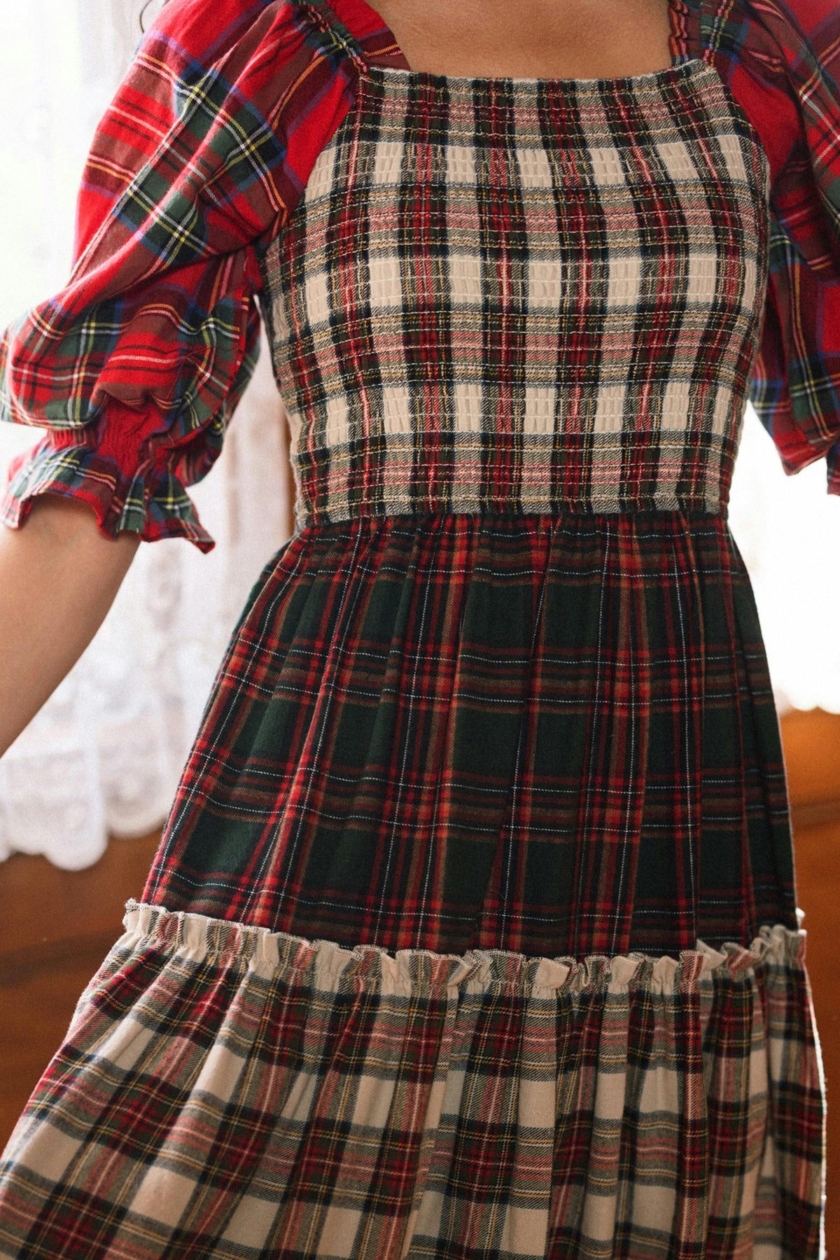 Madeline Dress in Mixed Plaid