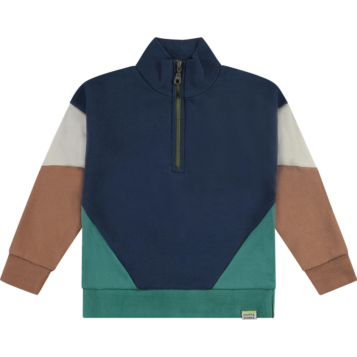 Color-Block Mock Collar Quarter Zip Pullover Sweatshirt