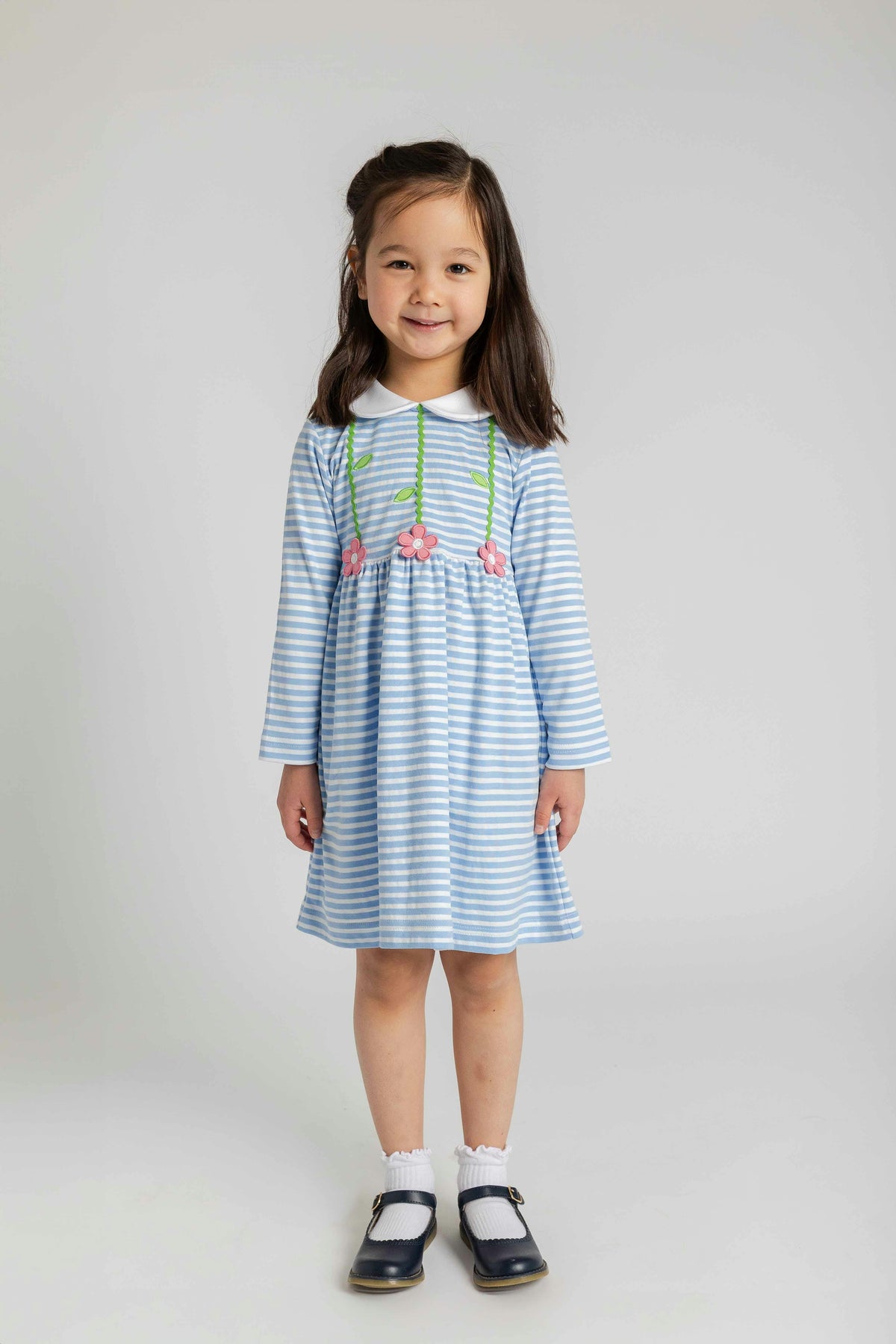 Stripe Knit Dress with Flowers