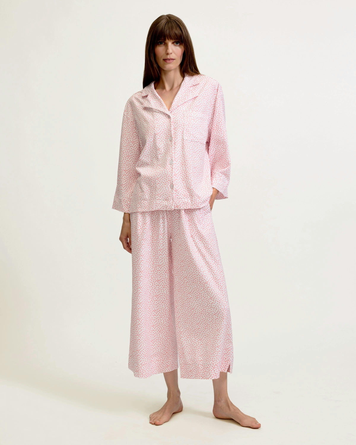 The Olivia Wide Leg Pima Pajama Set in Sweethearts
