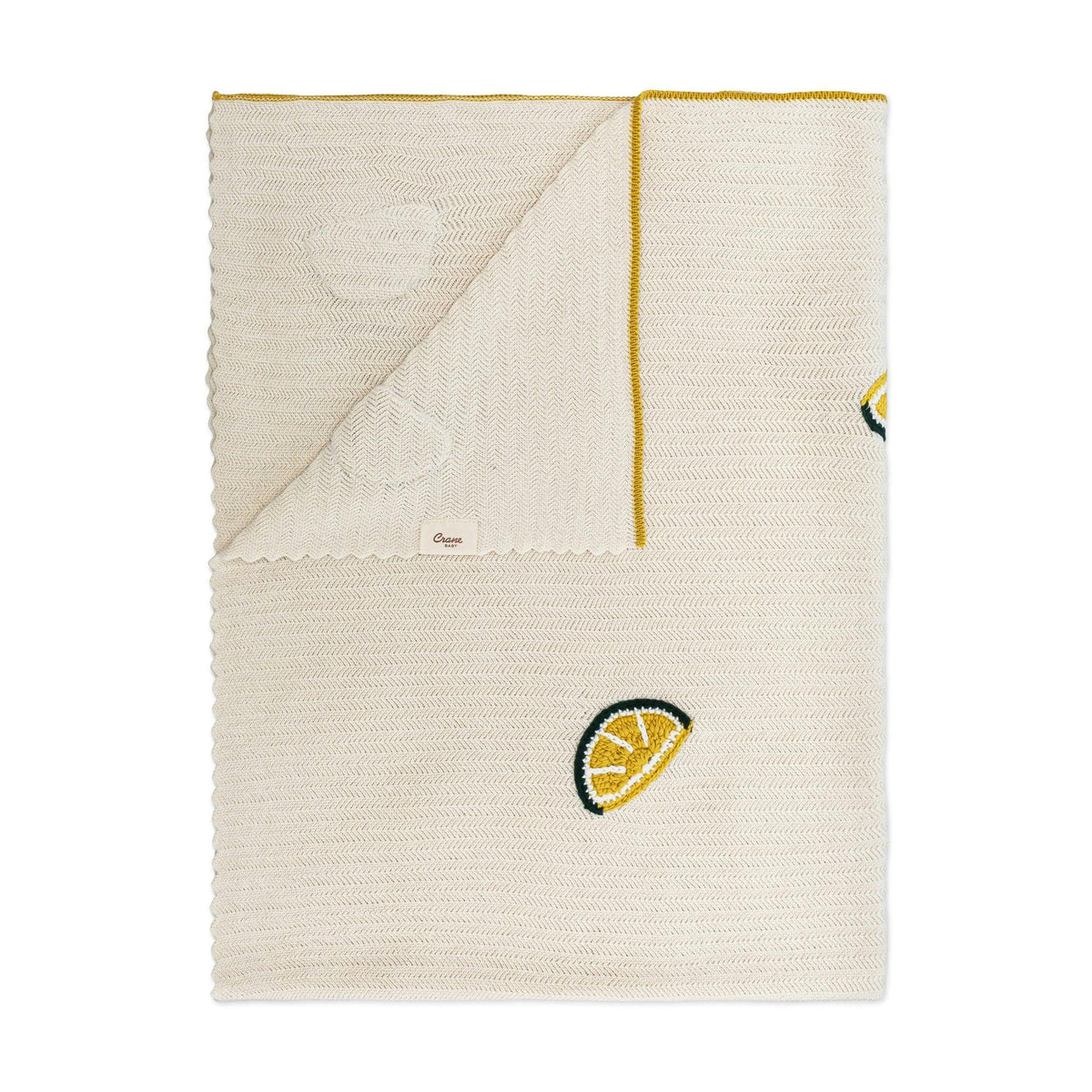Clementine Lemon Embroidered Knit Baby Blanket