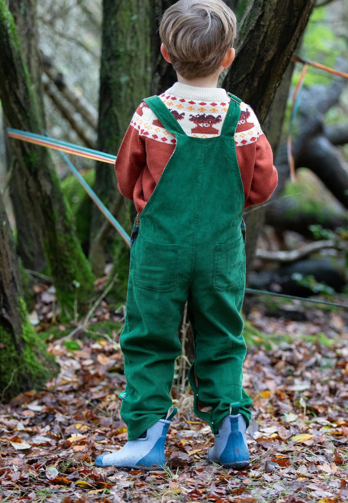 Olive Green Lined Corduroy Dungarees, Green