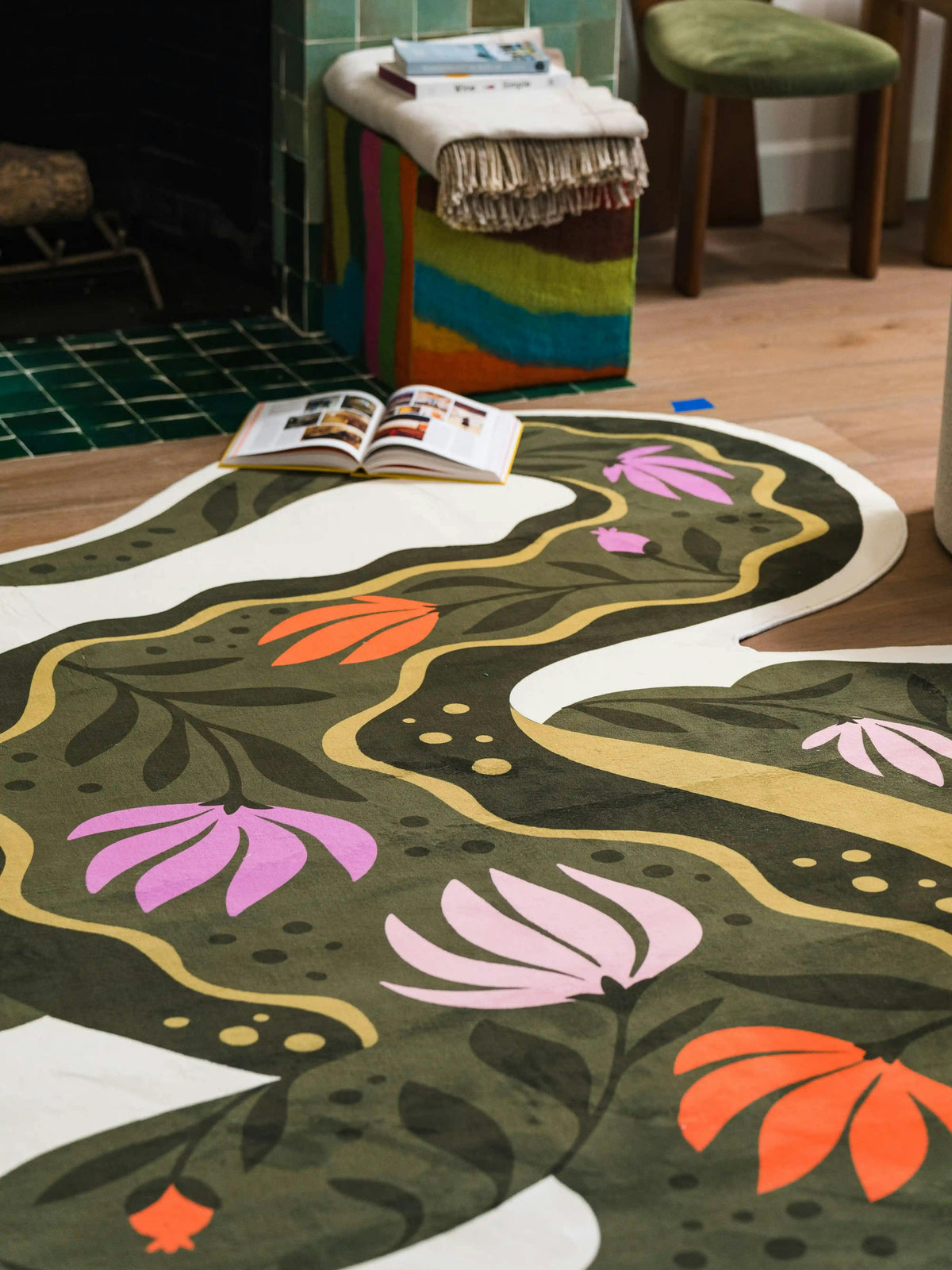 Green Animal Shaped Crocodile Rug by Jessica Miller
