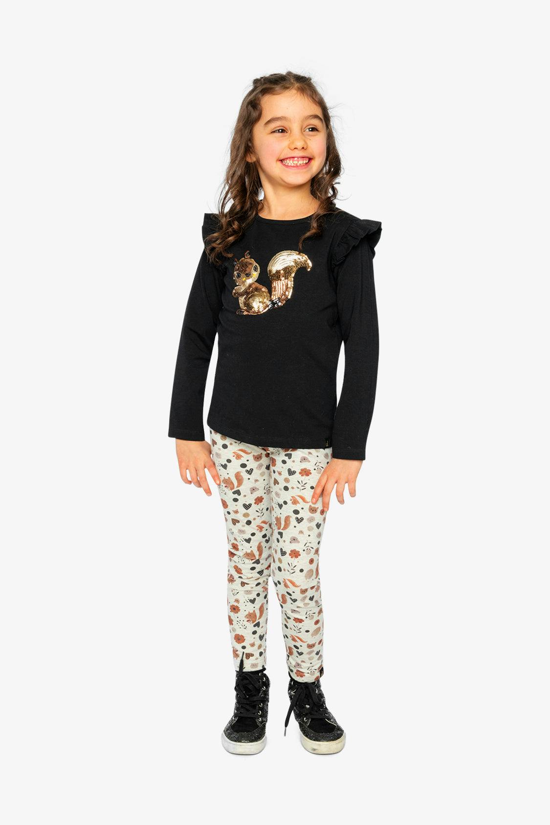Organic Cotton Leggings Beige With Squirrel Print