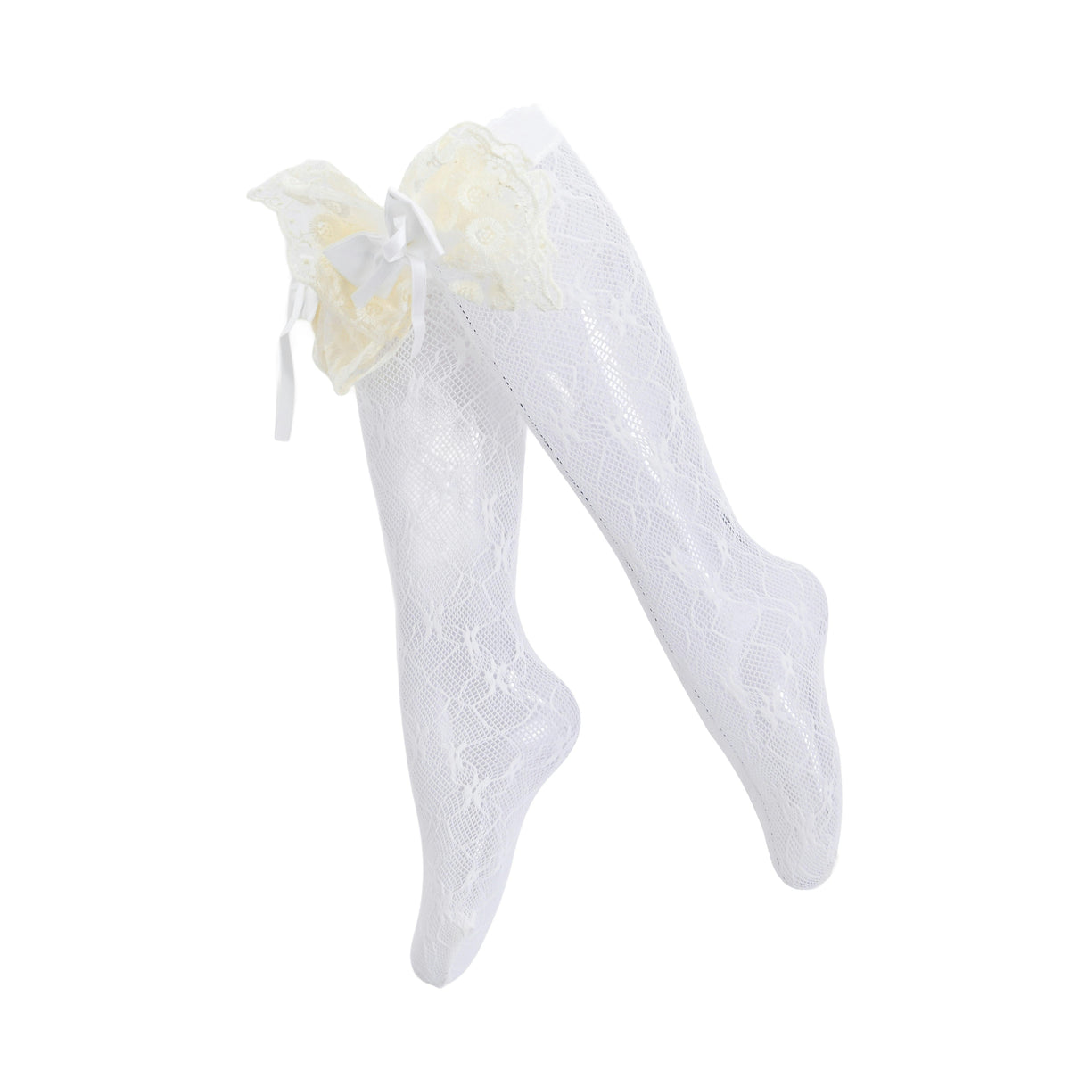 Embroidered Ribbon Bow Long Socks
