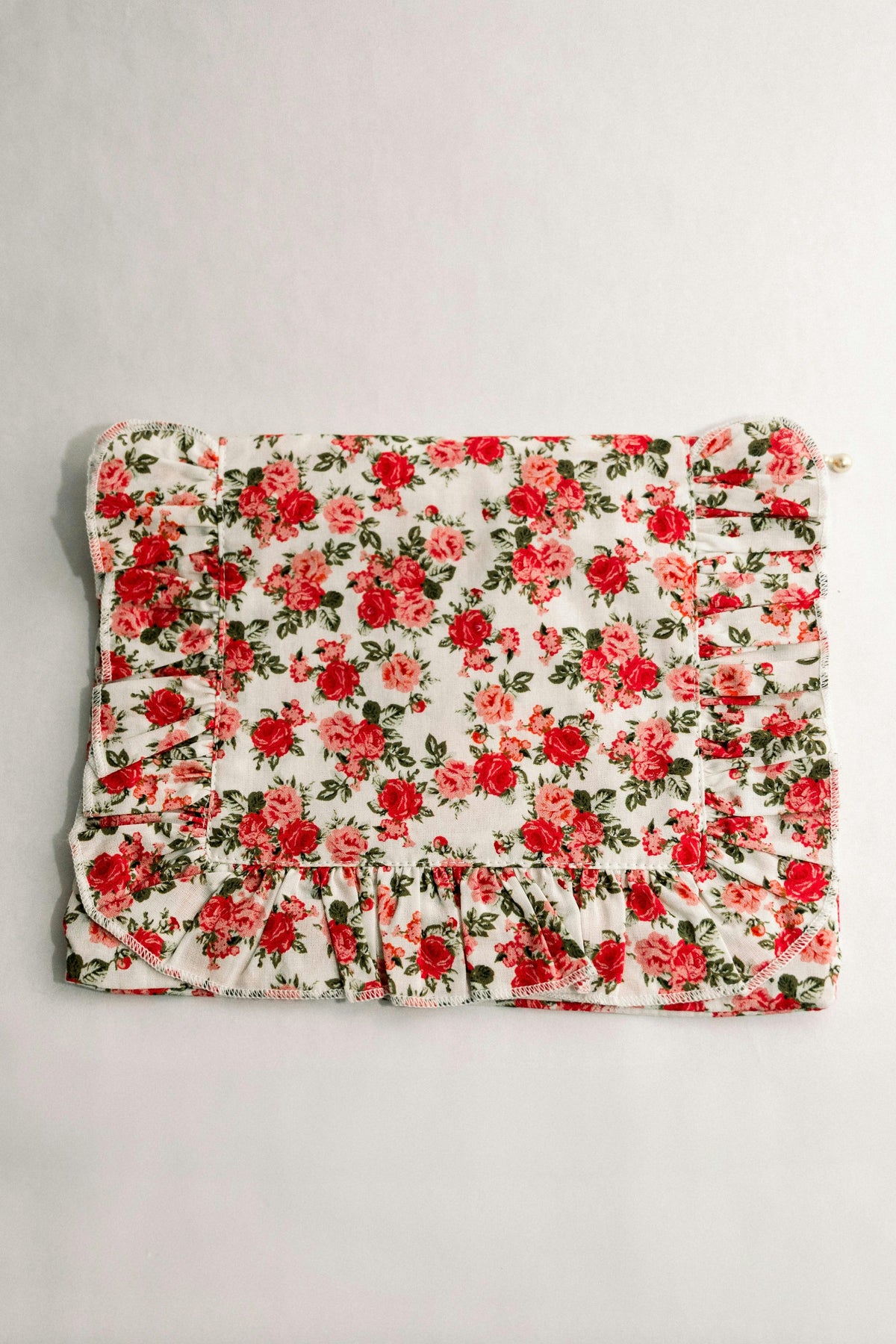 Crimson Rose Timeless Floral Ruffle Zipper Pouch