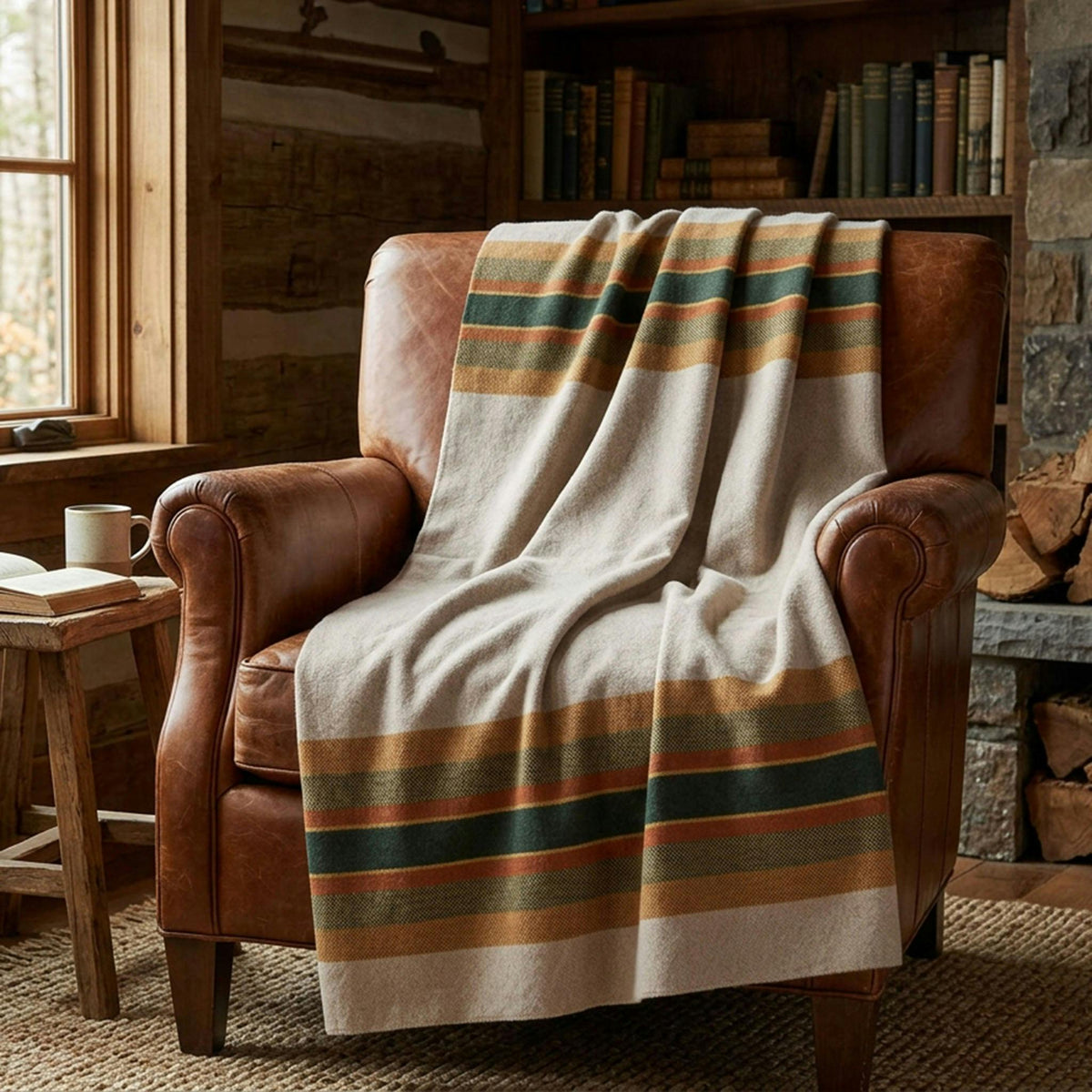 Cotton Sustainable Knit Throw Blanket | Lodge Stripe