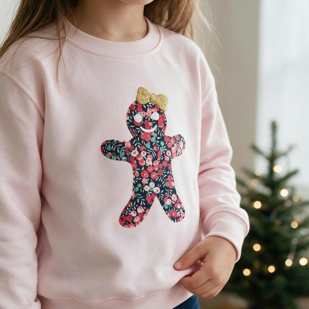 Liberty of London children's gingerbread design pale pink jumper